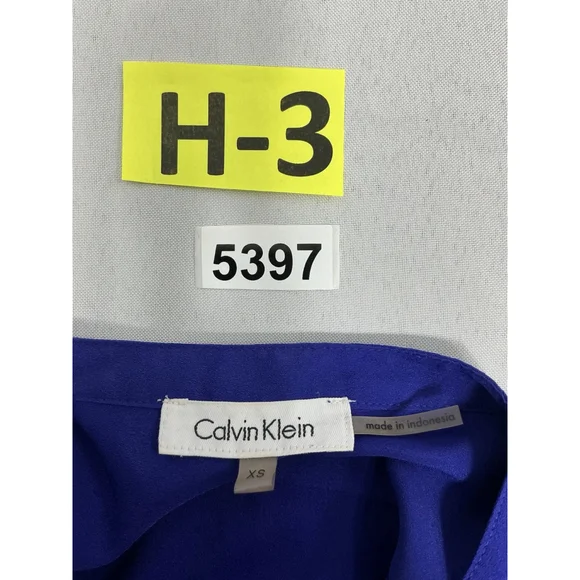 Womans Calvin Klein Button Down Blouse XS Blue Adjustable Sleeves Zip Accent - Picture 3 of 8